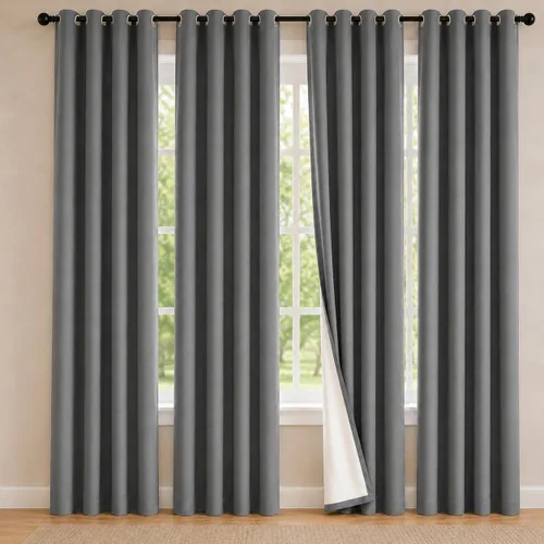 Miniatura 73 de 2 paneles de cortinas 100% opacas, cortinas ligeras con aislamiento térmico con ojales para dormitorio, sala de estar, tratamiento de ventana