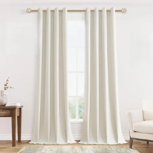 Miniatura 84 de Cream Linen Blackout Curtains 90 Length 2 Panels Set for Living Room Bedroom, 100% Black Out Thermal Insulated Linen Drapes, Room Darkening Grommet