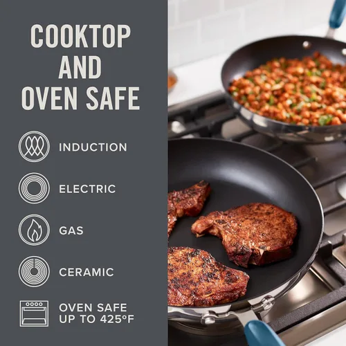 Miniatura 6 de Zakarian x Dash TruPro® Juego de sartenes antiadherentes de acero inoxidable de tres capas, utensilios de cocina duraderos para cocinar todos