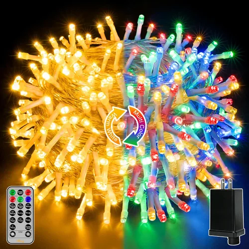 Ollny Luces de Navidad, 66 pies, 200 luces LED para árbol de Navidad con 11 modos, control remoto, IP44, impermeable, cambio de color, luces de