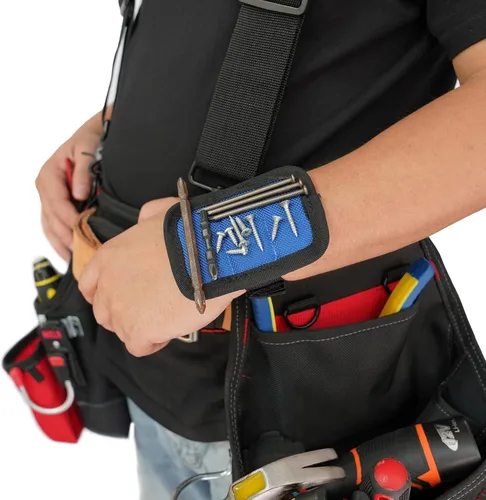 Miniatura 6 de MELOTOUGH Tirantes Magnéticos para Cinturón de Herramientas con Pulsera Magnética de Muñeca para Cinturón de Trabajo Tirantes Acolchados de Azul