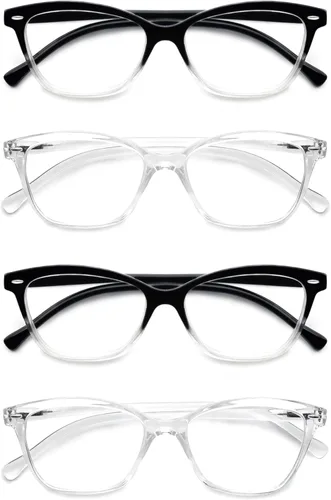 Miniatura 2 de Gafas de lectura para mujer + 1.75 elegantes anteojos con aumento para mujer, paquete de 4 unidades, ligeros y cómodos (negro, marcos transparentes)