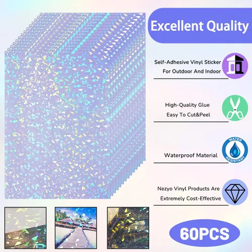 Miniatura 3 de 60 hojas de hojas holográficas laminadas de purpurina transparente tamaño A4, papel adhesivo de vinilo con superposición holográfica, película