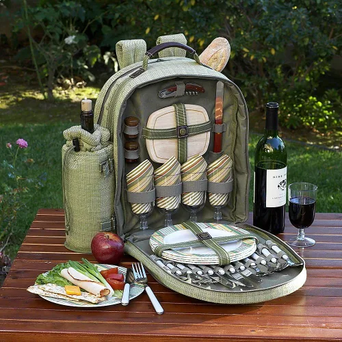 Miniatura 3 de Picnic at Ascot - Mochila de picnic para 4 personas con refrigerador y soporte aislado para vino - Tweed oliva oliva (Olive Tweed)