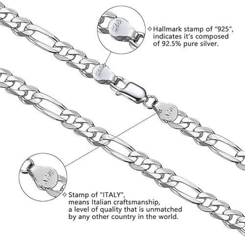 Miniatura 2 de Savlano Collar de plata de ley 925 de 0.217in con eslabones de fígaro sólidos italianos con caja de regalo para hombres y mujeres, fabricado