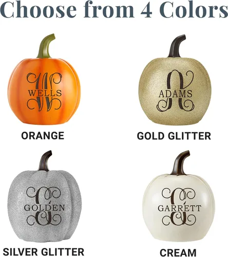 Miniatura 9 de Let's Make Memories - Calabaza personalizable con luz y apellido familiar e inicial para decoración otoñal de Halloween, para interiores y Naranja
