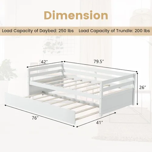 Miniatura 2 de KOMFOTT Cama individual con nido, marco de sofá cama de madera con nido, marco de sofá cama no necesita somier, cama nido tamaño individual