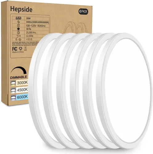 Miniatura 12 de hepside Paquete de 1 lámpara de techo LED de montaje empotrado, color negro, 12 pulgadas, 28 W, regulable 3000K-4500K-6000K, lámpara de techo de 3