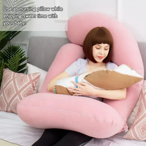 Miniatura 5 de Almohada de cuerpo completo de 60 pulgadas, almohada de lactancia, maternidad y embarazo, almohadas extragrandes en forma de U con lado desmontable