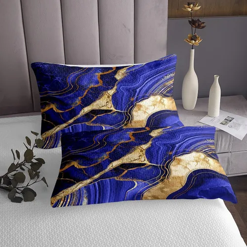 Miniatura 4 de Erosebridal Juego de edredón de mármol azul morado tamaño Queen, juego de colcha con estampado de grietas de mármol dorado para niños, juego