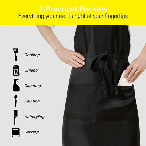 Miniatura 5 de Delantal negro extra grande para hombre, delantales ajustables con 2 bolsillos, para cocinar, cocinar, cocina, resistente al agua y al aceite