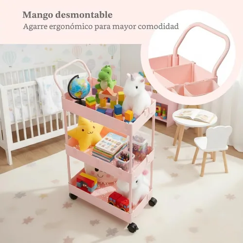 Miniatura 3 de danpinera Carrito de almacenamiento delgado, carrito rodante estrecho de 3 niveles con ruedas, organizador de baño con divisores, mango, ganchos