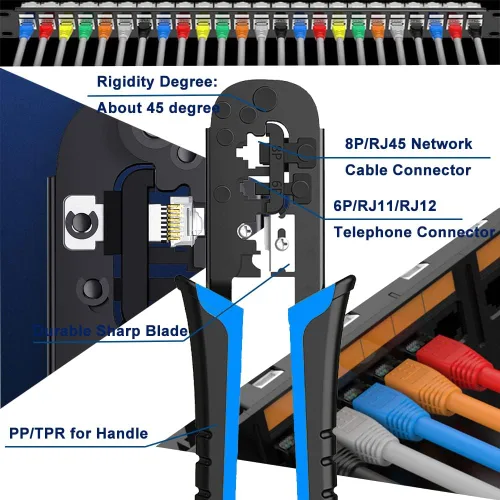 Miniatura 2 de TAIWAIN Kit de herramientas para pelacables de crimpado de red RJ45 Cat5/Cat6/Cat7 6P/8P/4P RJ11/RJ12/Juego de cortadores de reparación de cables