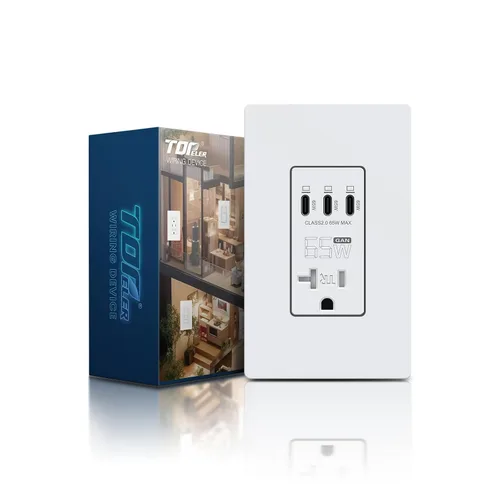 Miniatura 9 de TOPELER Tomacorriente USB de pared negra, tomacorriente USB de carga ultrarrápida GaN de 65W para laptop, receptáculo resistente a manipulaciones