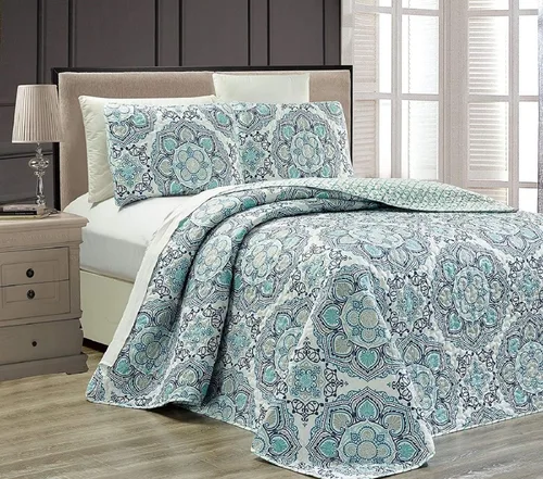 Miniatura 13 de Fancy Collection Juego de Cubrecama Acolchada de 3 Piezas, Tamaño Grande, Nuevo (Full/Queen, Aqua, Turquesa, Costero Llano/Gris Verde, Blanco)