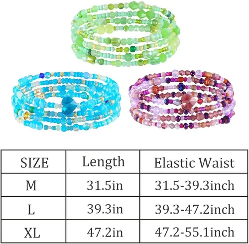 Miniatura 7 de ELABEST Brillantes grandes cuentas africanas de la cintura del vientre de la cadena de la cintura playa 3PCS cintura joyería cuerpo accesorios