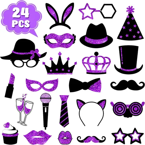 Miniatura 7 de Zonon 24 Piezas Accesorios Divertidos para Cabina de Fotos: Navidad, Año Nuevo, Reunión Familiar, Reunión de Clase, Cumpleaños, Bodas, Baile
