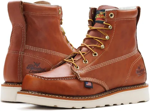 Thorogood American Heritage - Botas de trabajo con punta de acero de 6 pulgadas para hombre, cuero de grano completo con puntera tipo mocasín, suela