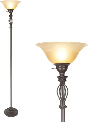 Miniatura 12 de HonoDing Torchiere - Lámpara de pie para sala de estar, lámpara de pie con pantalla de cristal de alabastro blanco, lámparas de pie de níquel