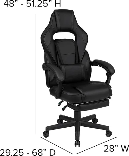 Miniatura 2 de EMMA + OLIVER Silla ergonómica negra para videojuegos, respaldo/brazos, reposapiés, masaje lumbar
