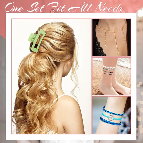 Miniatura 7 de 49 piezas de accesorios para mujer, pulseras de amistad con ondas de surfista, gargantilla en capas, pinzas para el cabello con garra cuadrada