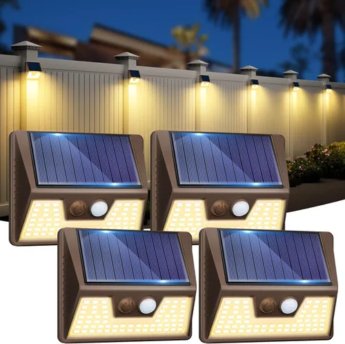 Miniatura 10 de vighep Paquete de 12 luces solares de movimiento para exteriores, luces impermeables para valla al aire libre, luces LED de pared blancas cálidas