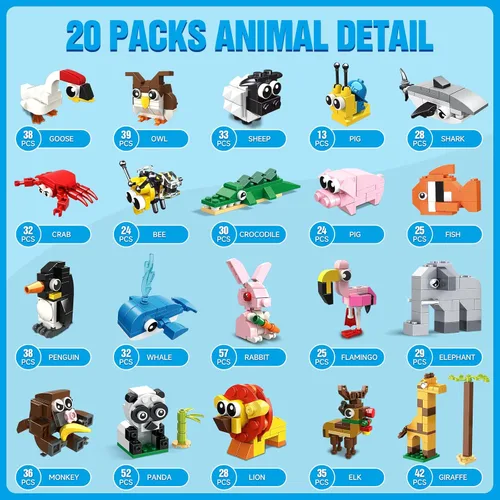 Miniatura 5 de HOGOKIDS Paquete de 20 recuerdos de fiesta para niños – Juego de bloques de construcción de animales para niños, Pascua, día de San Valentín
