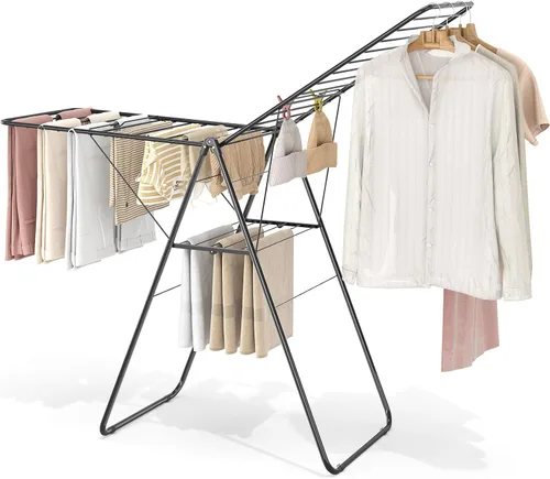 KINGBOARD Tendedero plegable para ropa con altura ajustable, estante de lavandería de metal, para uso en interiores y exteriores, sin montaje, 20.47