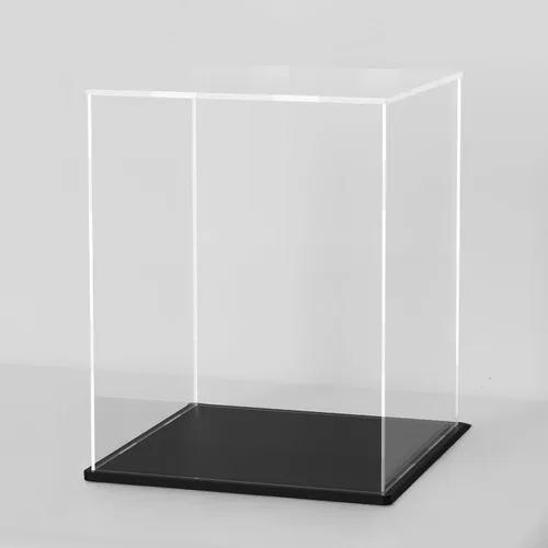 Miniatura 8 de Vitrina de acrílico con base negra, caja de exhibición de acrílico transparente de autoensamblaje con tapa, 6 pulgadas (largo y ancho) x 7.8 Negro