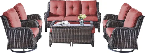 Miniatura 25 de Rilyson Mecedora de mimbre - Juego de 2 sillas mecedoras de mimbre para patio, sillas mecedoras de ratán para porche al aire libre, terraza, jardín