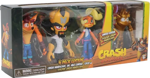 Miniatura 3 de Crash Bandicoot Bandai Figuras de acción 4 unidades con máscara Paquete de 4 juguetes de 4.3 in con máscara y accesorios de soporte Figuras