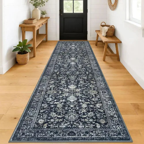 Miniatura 58 de KILOCOCO Alfombra lavable de 2 x 3 para entrada, estampado floral vintage, suave, antideslizante, azul, alfombras de cocina, tapete