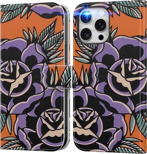 Miniatura 18 de DEENAKIN Funda tipo cartera para iPhone 15 con tarjetero + clip para efectivo, bloqueo RFID, protección contra caídas de grado militar y obras