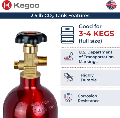 Miniatura 3 de Kegco ZXB2.5-R Cilindro de Co2, 2.5 libras, rojo
