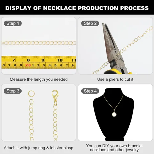 Miniatura 6 de ENERFUN Cadenas de collar de oro para hacer joyas, 112 pies, 15 rollos de cadenas a granel para hacer collares, pulseras, accesorios con anillos