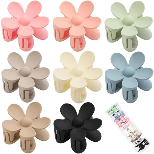 Miniatura 7 de Pinzas para el pelo de flores, 8 unidades, lindas pinzas para el cabello, pinzas para el cabello mate, pinzas de garra grande, sujeción fuerte