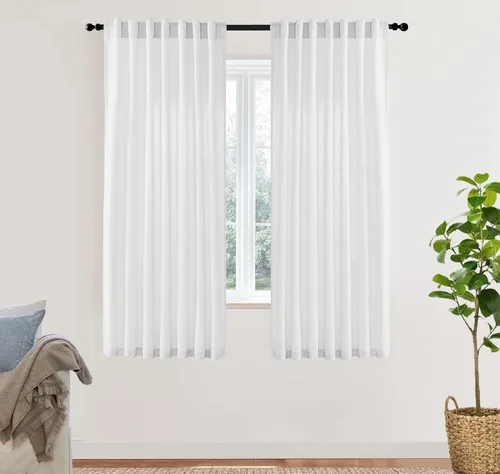 Miniatura 76 de XTMYI - Cortinas transparentes de 54 pulgadas de largo, juego de 2 paneles para baño, cortinas cortas de lino y algodón con semi privacidad