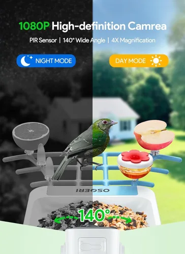 Miniatura 4 de Osoeri Comedero para pájaros con cámara, alimentador solar inteligente para pájaros con identificación de IA, video de captura automática HD de Azul