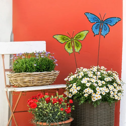 Miniatura 2 de Estacas de metal para jardín, letrero decorativo para patio, decoración de camino, decoración de interiores y exteriores (mariposa azul)