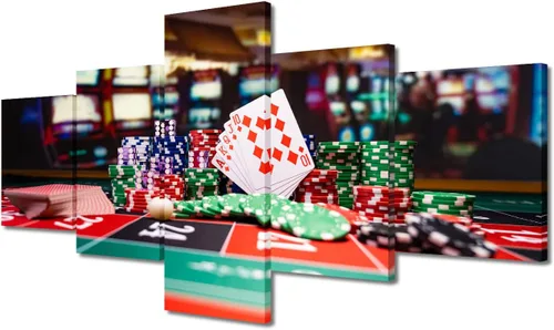 Miniatura 27 de TUMOVO 5 paneles para decoración del hogar, fichas apiladas, obras de arte modernas y contemporáneas grandes para bar, pub, club, fotos, tarjetas