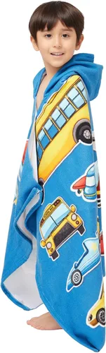 Miniatura 2 de Gealaek Toalla con Capucha para Niños de 2 a 10 Años, Niños y Niñas, Toalla de Baño, Piscina, Playa, Poncho de Playa Suave y Absorbente (Coches)