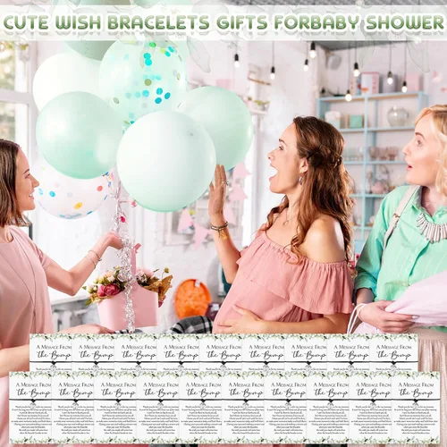 Miniatura 6 de Thyle 25 Juego de Pulseras Ajustables para Baby Shower con Mensaje de la Tarjeta de la Pancita, Huellas, Encanto para Invitados, Pulseras de Baby