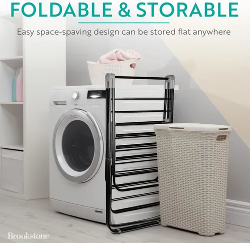Miniatura 2 de Brookstone Estante plegable de 2 niveles - Soporte plegable para secadora de ropa para interiores y exteriores, estante para ropa o zapatos, Negro