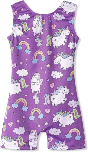 Miniatura 132 de HOZIY - Leotardos de gimnasia con pantalones cortos brillantes para niñas pequeñas; estampados de unicornio, aurora, arco iris, sirena, dinosaurio
