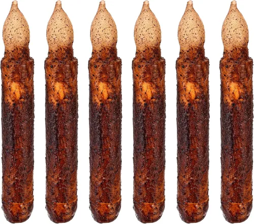 Lpraer Juego de 6 velas de cera reales en pilar cónico, velas de goteo primitivo, velas sin llama parpadeantes con LED, velas sumergidas operadas