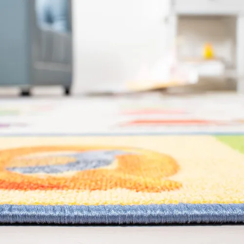 Miniatura 3 de SAFAVIEH Alfombra lavable para niños, colección de casas de juegos, 3 pies 3 pulgadas x 5 pies 3 pulgadas, beige y azul, antideslizante y fácil
