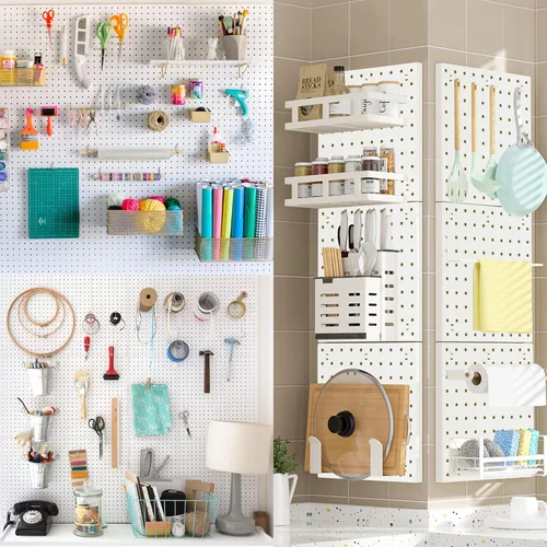 Miniatura 6 de 8 piezas de paneles organizadores de pared con tablero de clavijas, tablero de clavijas blanco para montar en la pared para sala de manualidades