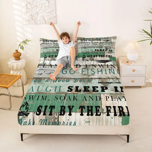 Miniatura 19 de Erosebridal Fishing Fitted Sheet Twin for Boys, Big Pike Fish Black Bed Sheets for Rustic Farmhouse Lake House Decor, Fishing Bedding Set Marine