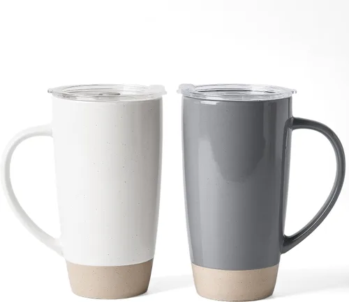 Miniatura 28 de famiware Jupiter - Taza de café grande de 20 onzas con tapa, taza de cerámica con asa para café con leche, té, cacao, leche, hogar y oficina, apta