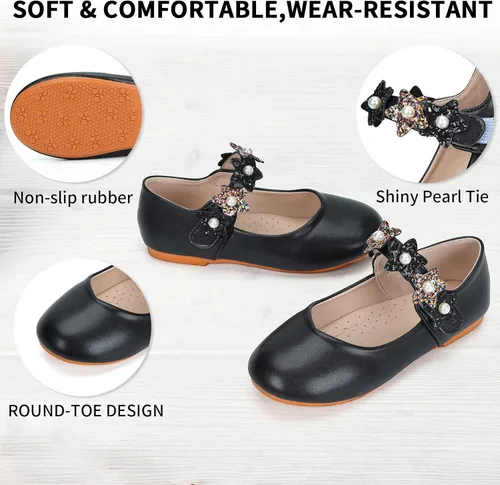 Miniatura 3 de Zapatos de vestir para niñas, zapatos de princesa con purpurina, zapatos de ballet brillantes para boda, fiesta de boda, tacón bajo con lazo